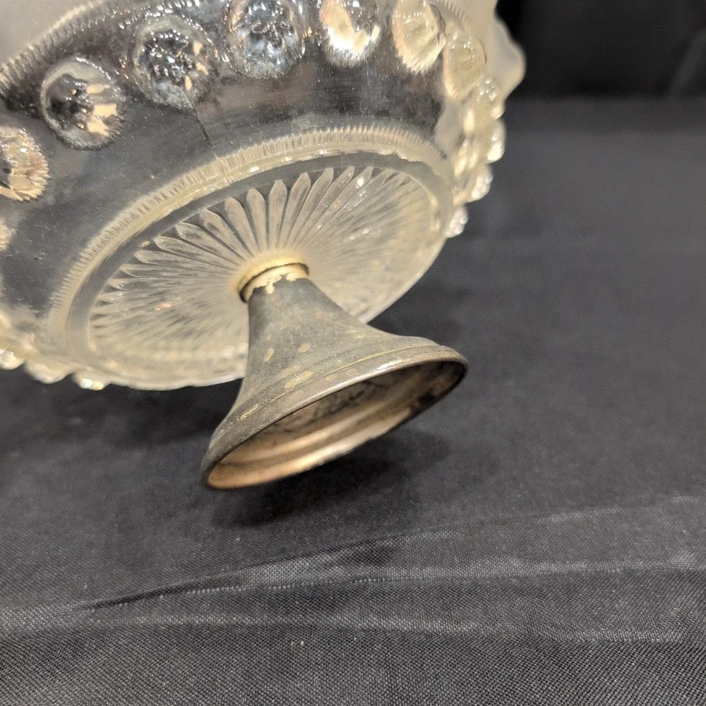 Vintage Frosted Ruffled Glass Compote Bowl Weighted Silver Tone Base - Picture 3 of 6